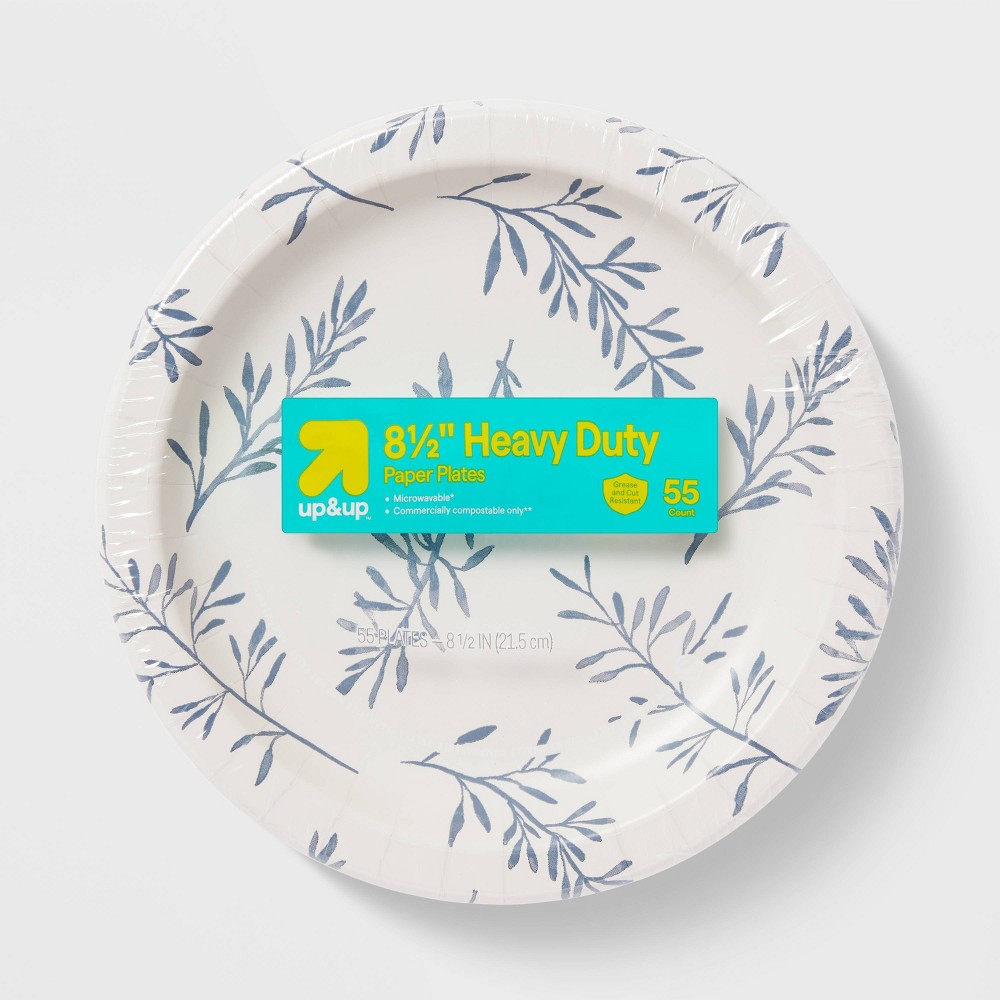 Botanical Leaf Paper Plates 8.5" - 55ct - up&up™: Round Shape, Stripe Pattern, Paper Material