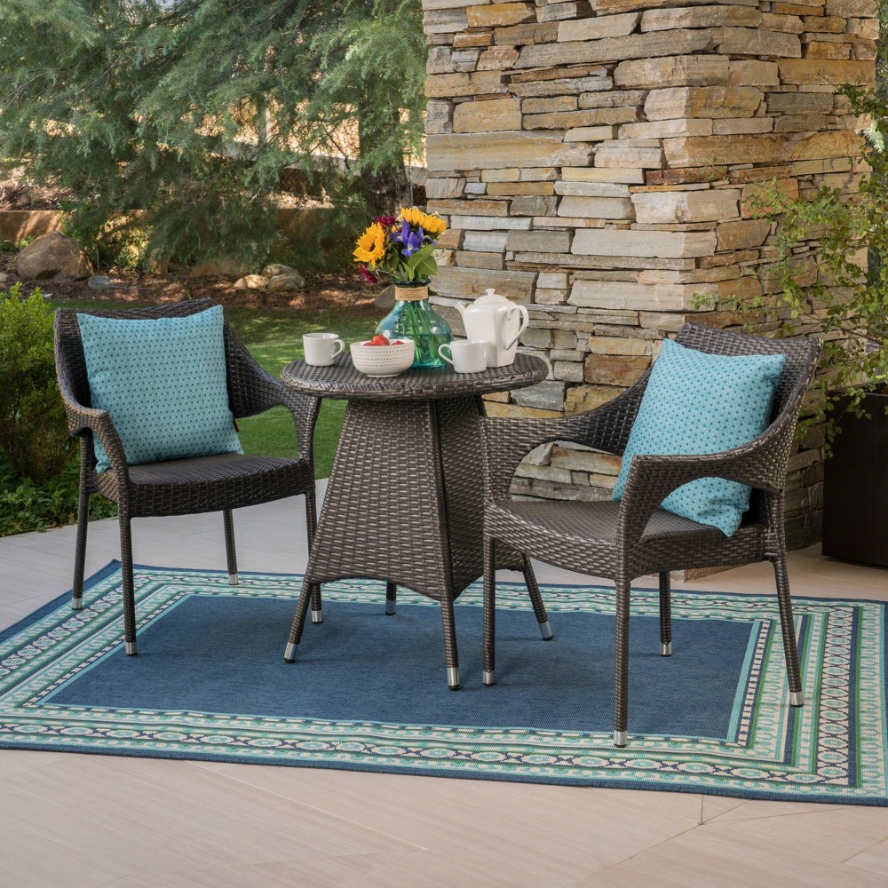 Photos - Dining Table Ceylon 3pc Wicker Patio Bistro Set: Outdoor Dining Furniture with Round Table - Christopher Knight Home