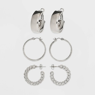 Puffy Heart Cubic Zirconia Drop Hoop Earrings - Wild Fable™ Silver