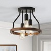 Modern Industrial Semi Flush Mount Ceiling Light, Black and Wood Drum Fixture - 2 of 4