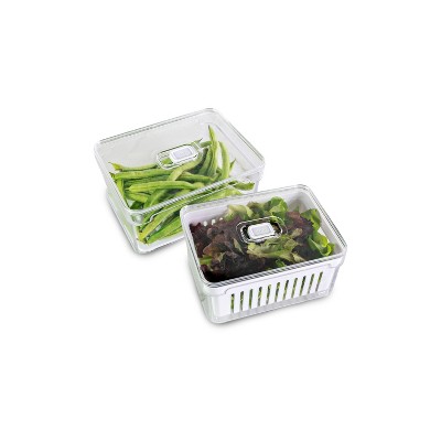 OU Fridge Organizer Bins with Drain Baskets & Vented Lids, Clear Stackable Refrigerator Storage Container, Produce Kitchen Storage Bin