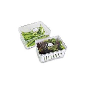 OU Fridge Organizer Bins with Drain Baskets & Vented Lids, Clear Stackable Refrigerator Storage Container, Produce Kitchen Storage Bin - 1 of 2