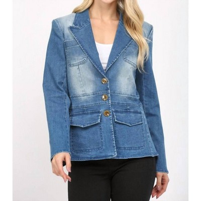 Women's Washed Stretch Denim Blazer - Fate S