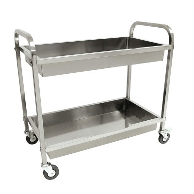Bayou Classic 4873 Stainless Serving Cart Features Two Trays w/ Galley Rails to Keep Items