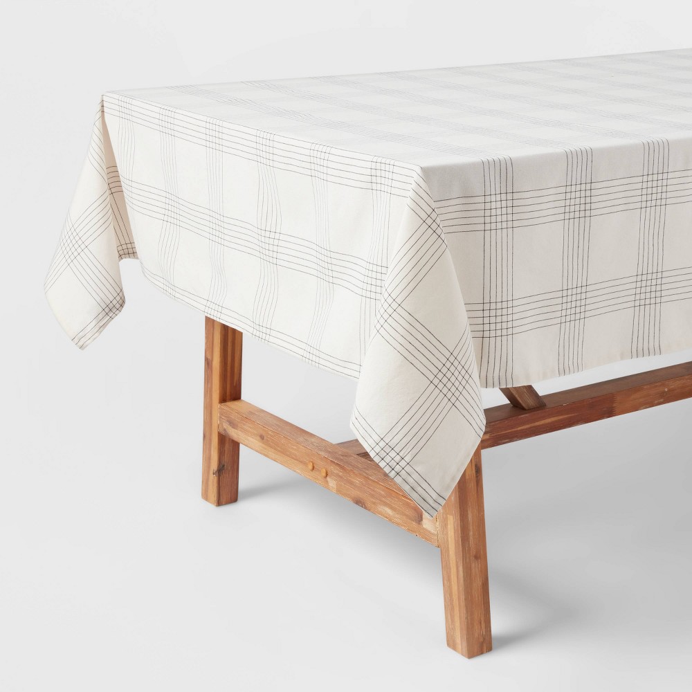 Photos - Tablecloth / Napkin 84" x 60" Cotton Open Plaid Tablecloth Black - Threshold™