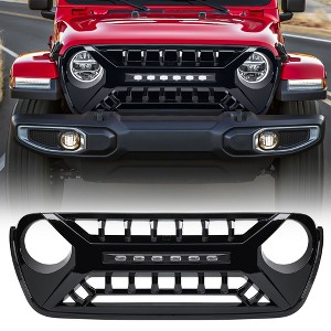 AMERICAN MODIFIED Armor Grille w/ LED Off-Road Lights and Camera Bracket Compatible with 2018-2023 Jeep Wrangler JL and Gladiator JT, Glossy Black - 1 of 4