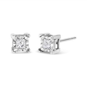 Silver Miracle Set Princess-cut Diamond Solitaire Stud Earrings - 1 of 4