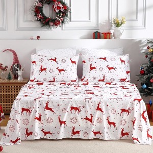 4 Pieces Soft Microfiber Christmas Bedding Sheet Set - 1 of 4