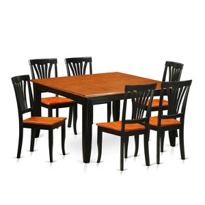 HomeStock 7-Piece Square Black and Cherry Finish Solid Wood Top Dining Table with 6-Chairs - 1 of 4
