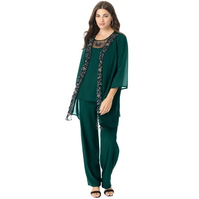 Roaman's Women's Plus Size Three-Piece Embellished Pant Set