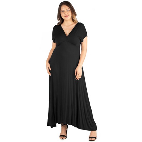  24seven Comfort Apparel Womens Cap Sleeve Sleeveless V Neck  A-Line Maxi Dress -Small-1X Black : Clothing, Shoes & Jewelry