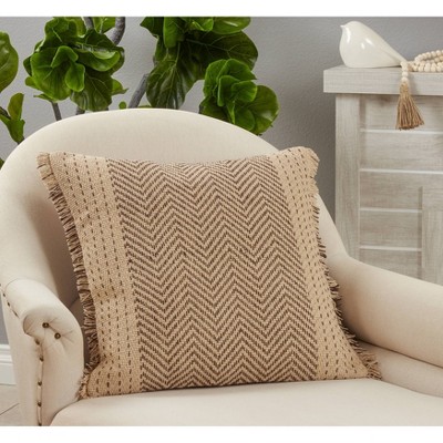 Natural Cotton Kantha Stitch Chevron Throw Pillow Cover