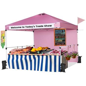 Costway 10'x10'Commercial Pop-up Canopy Tent Sidewall Folding Market Patio White/Pink