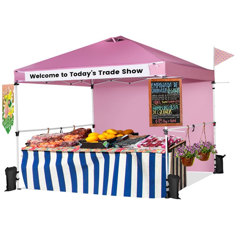 Costway 10'x10'Commercial Pop-up Canopy Tent Sidewall Folding Market Patio White/Pink, 1 of 11