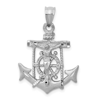 Black Bow Jewelry 14k Yellow or White Gold Mariners Crucifix Cross Pendant, 20 x 31mm