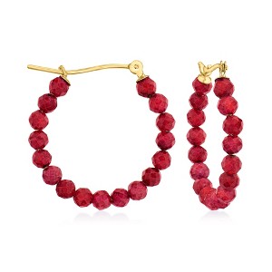 Ross-Simons 6.25 ct. t.w. Ruby Bead Hoop Earrings in 10kt Yellow Gold - 1 of 3