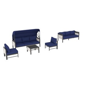 Cesicia 4-Piece Gray Patio Sofa Set With Canopy, Side Table, And Cushions for Backyard, Porch, Poolside - 1 of 4