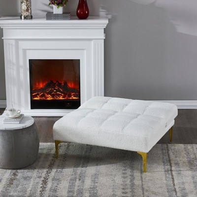 Convertible Futon Sofa Bed Modern Teddy Fabric Loveseat Sleeper Couch With Adjustable Backrest Metal Legs For Small Spaces Living Room White