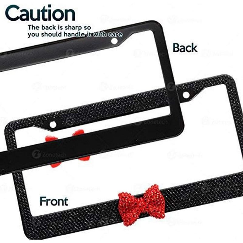 Zone Tech Shiny Bling License Plate Cover Frame – 2 Pack Crystal Black with Red Ribbon Bow License Plate Frame, 5 of 9