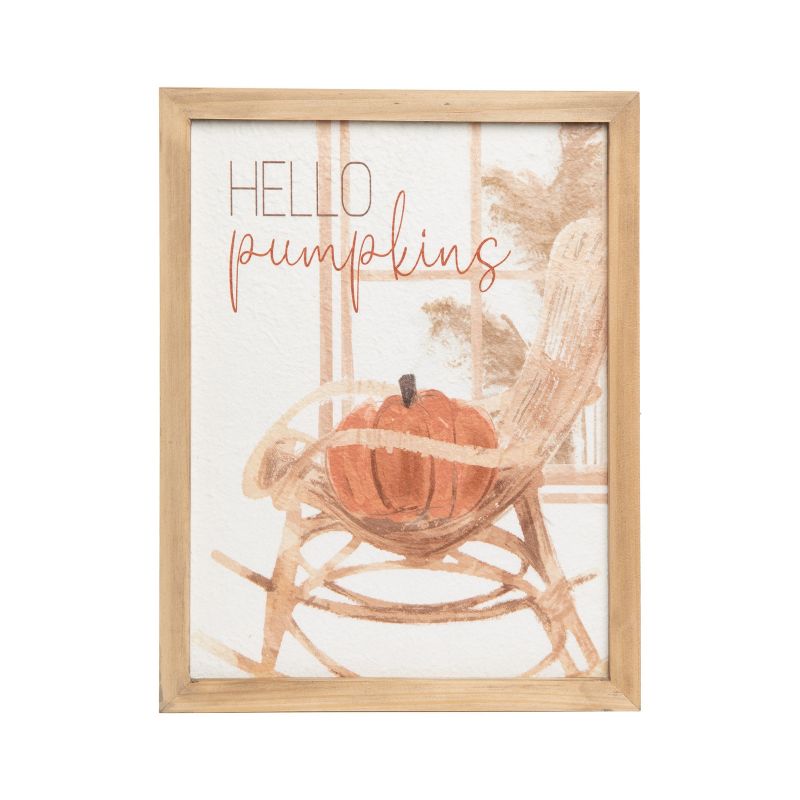 Transpac Wood 15.75 in. Multicolored Harvest Hello Pumpkins Wall Art, 1 of 2