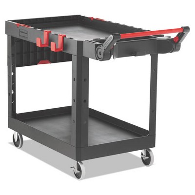 Rubbermaid Commercial Heavy Duty Adaptable Utility Cart, Plastic, 2 Shelves, 500 lb Capacity, 25.2" x 51.5" x 36", Black