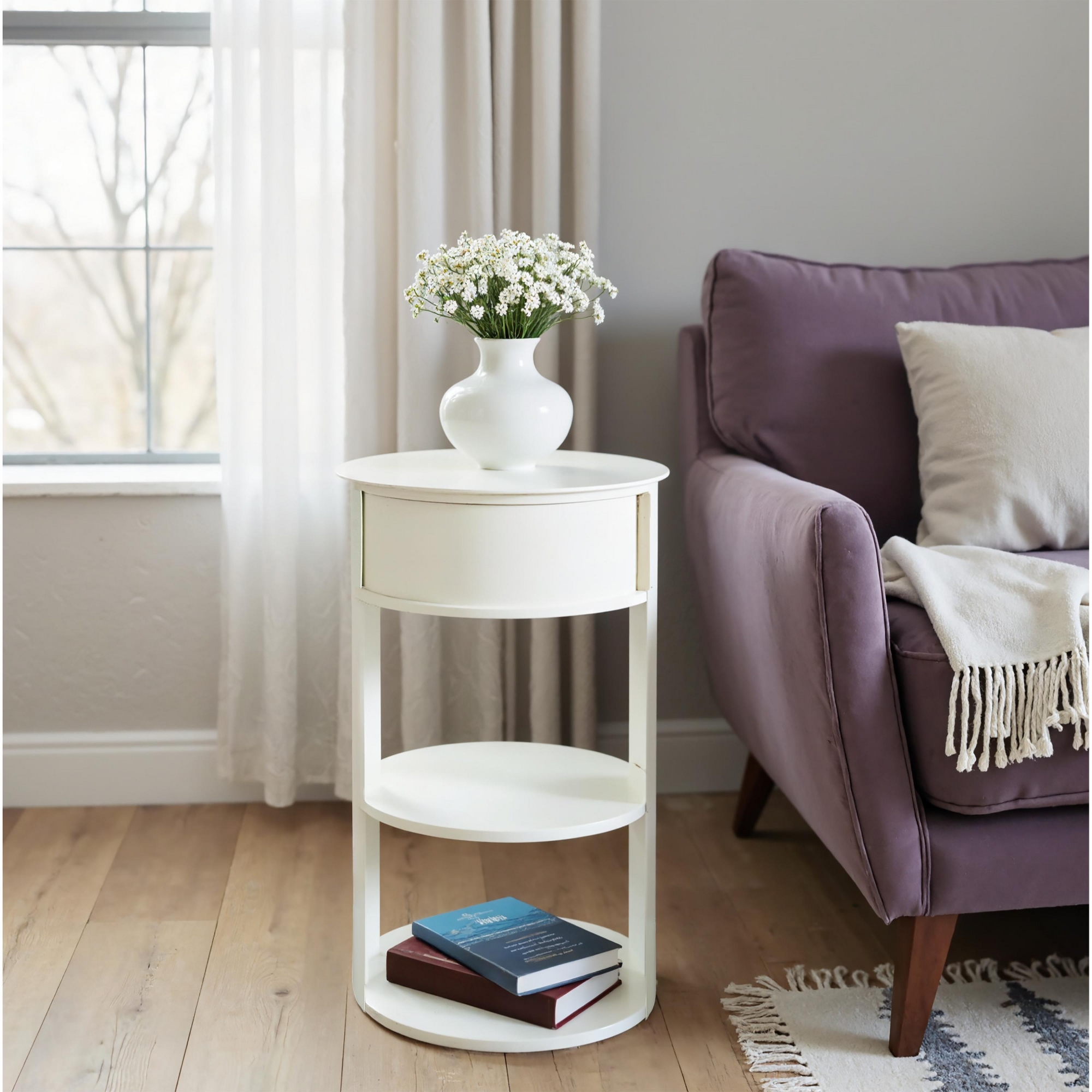 Christopher Knight Home Alaric Modern 3-Tier Round Side Table with Sliding Door, Matte White