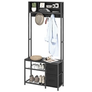Hall Tree with Bench and Shoe Storage, 5-in-1 Entryway Bench with Coat Rack, 3 Storage Shelves, 2 Fabric Drawers - 1 of 4