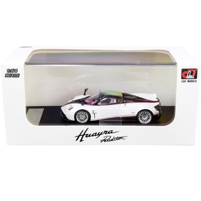 Pagani Huayra Roadster White Metallic and Carbon with Red Stripes 1/64 Diecast Model Car by LCD Models