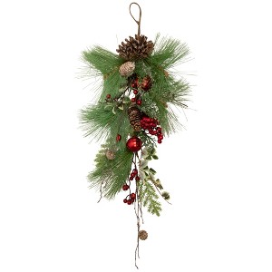 Northlight Frosted Berries and Pine Cones Artificial Christmas Teardrop Swag - 30" - Unlit - 1 of 4