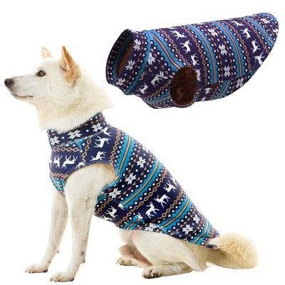 Gooby Stretch Fleece Vest Dog Sweater Deer Blue, Large