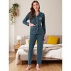 INSPIRE CHIC Women's Lounge Set Cotton Ribbed Button Up Long Sleeve Pants Pattern with Pocket Pajama Set Loungewear - 3 of 4