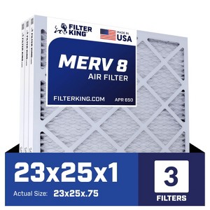 Filter King 23x25x1 Air Filter | 3-PACK | MERV 8 HVAC Pleated A/C Furnace Filters | MADE IN USA | Actual Size: 23 x 25 x .75" - 1 of 4