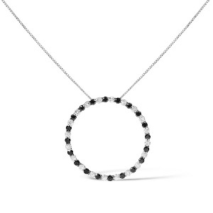 Haus of Brilliance Silver 2.0 Cttw Alternating Black and White Diamond Circle Pendant Necklace - 1 of 4