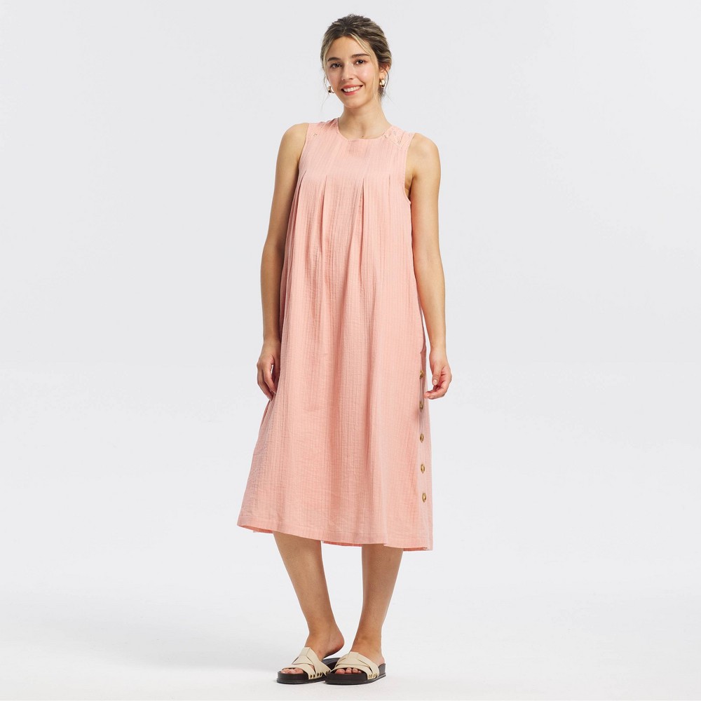 Women's Pleated-Front Side-Button Dress - Universal Thread™ Peach Orange M
