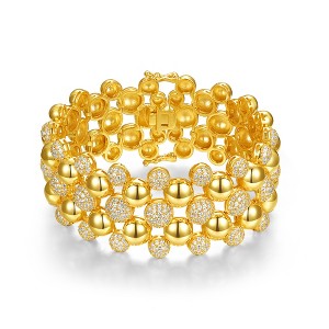 Guili 14K Yellow Gold Plated French Pave Medallion Mesh Link Bracelet with Cubic Zirconia -Sparkling Jewelry for Special Occasions or Daily Wear - 1 of 2