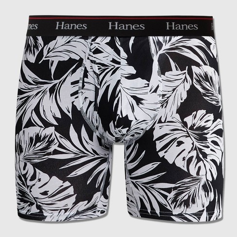 Hanes Originals Premium Men's Floral Print Boxer Briefs - White/Black S