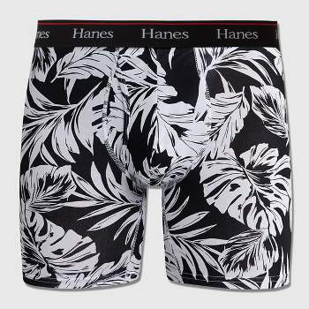 Hanes Originals Premium Men's Floral Print Boxer Briefs - White/Black