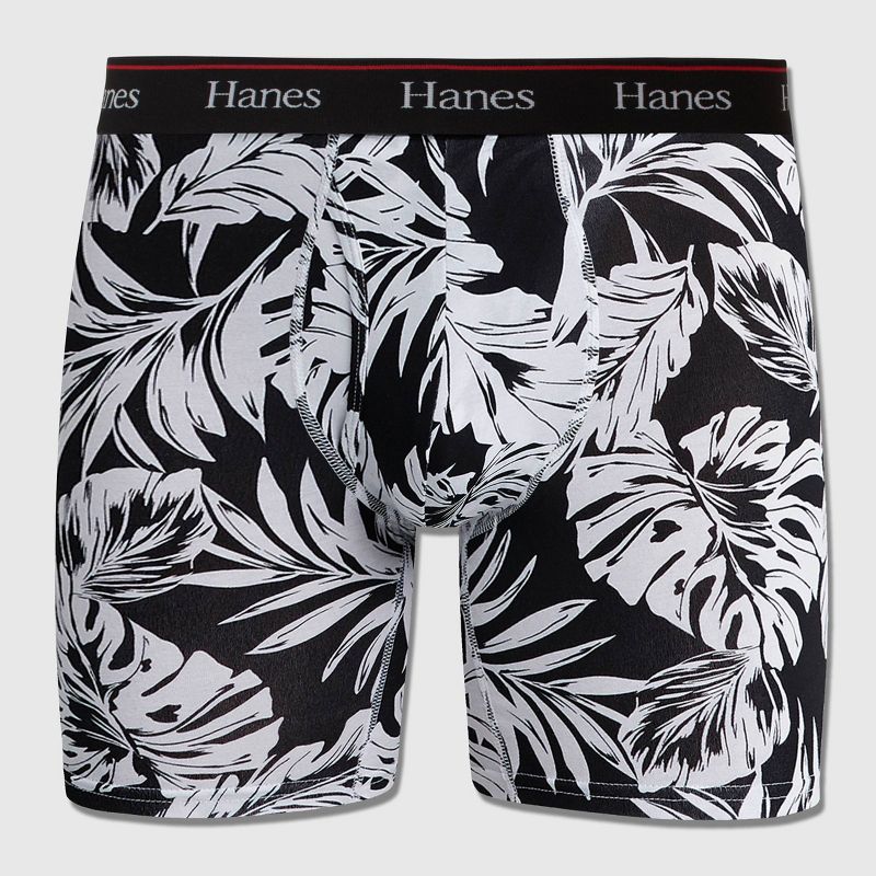 Hanes Originals Premium Men's Floral Print Boxer Briefs - White/Black, 1 of 5