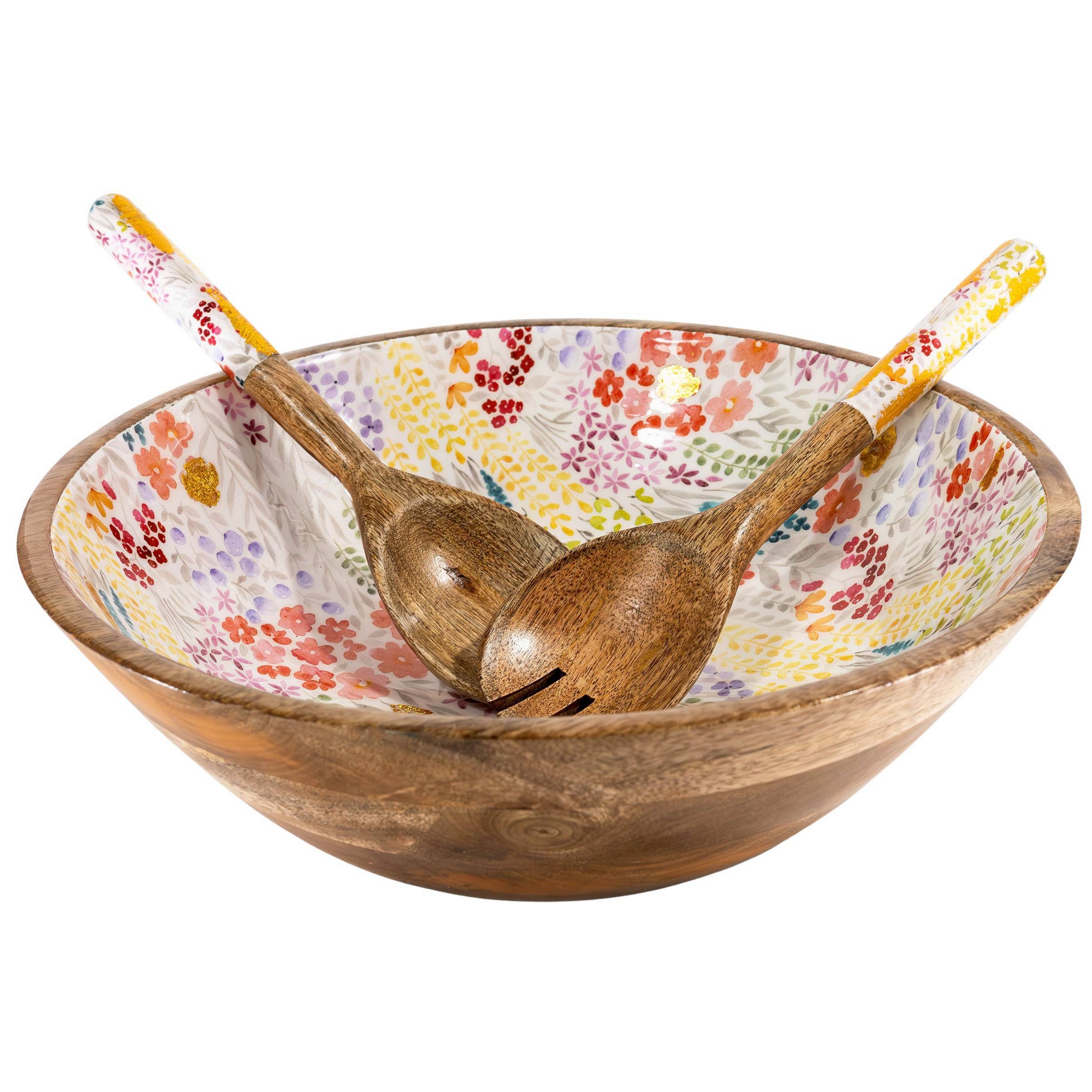 Jeanne Fitz Large Floral Gold Foil Bowl and Salad Servers Set