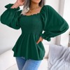 Coolmee Women Casual Square Neck Shirred Lantern Long Sleeve Frill Trim Flared Hem Blouse Shirt Tops - 3 of 4