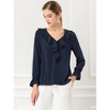 INSPIRE CHIC Women's Office Work Ruffle V Neck Long Sleeve Chiffon Peasant Blouse - 3 of 4