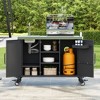 55.5 inch Outdoor Kitchen Island with 304 Stainless Steel Sink, Metal Grill Cart Table with 4 Lockable Wheels - 2 of 4