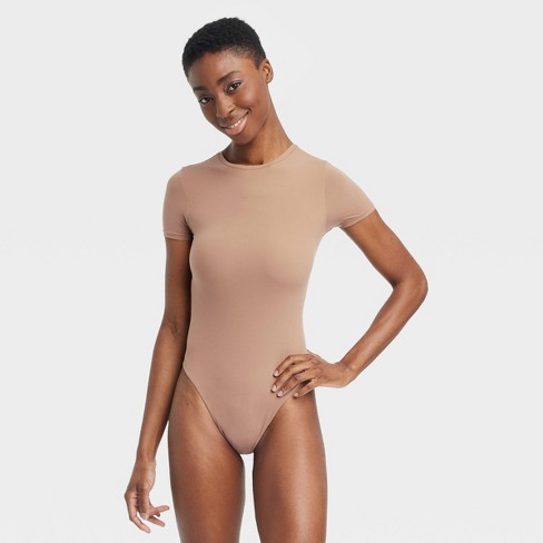 Women's Stretch Short Sleeve Bodysuit - Auden™ Brown M