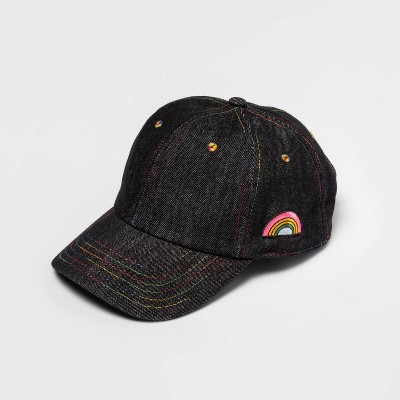 Pride Embroidered Rainbow Baseball Cap - Black