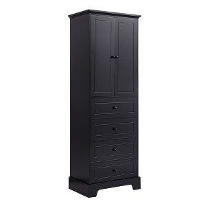 XINGHANZHENXUAN Black Storage Cabinet with 2 Doors and 4 Drawers for Bathroom, Office, Adjustable Shelf - 1 of 4