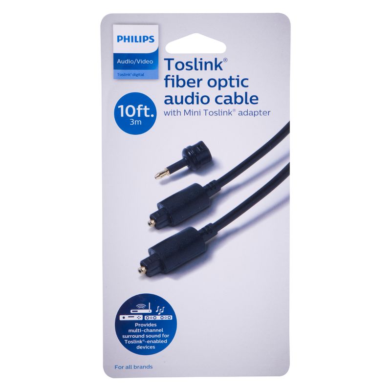 Philips 10' Toslink Digital Fiber Optic Cable with Mini Adapter - Black, 5 of 9