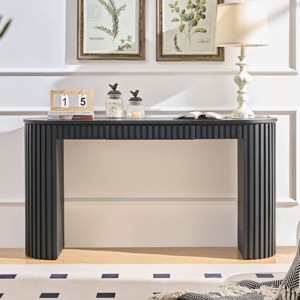Modern Console Table with Drawer and Curved Design, Vertical Stripe Entryway Table for Living Room, Hallway, Foyer or Study-Tanpinhause - 1 of 4