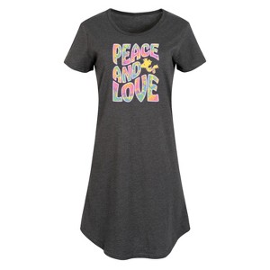 Women's - Peanuts - Peace & Love Woodstock Graphic T-shirt Dress - 1 of 4