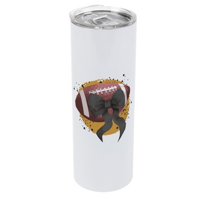Elanze Designs 20 Ounce Stainless Steel On the Go Travel Tumbler With Push Top Lid, Football With Black Bow