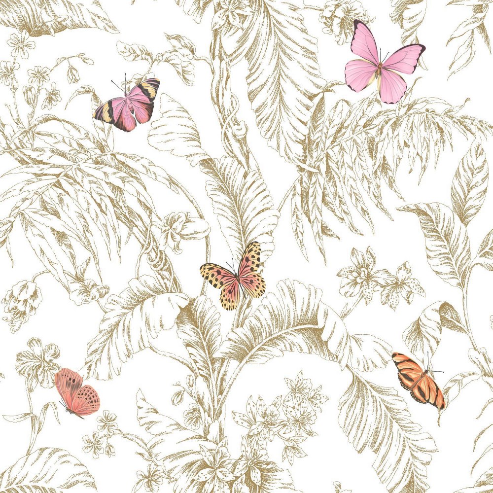 Photos - Wallpaper Roommates Butterfly Sketch Peel and Stick  Pink/Gold 